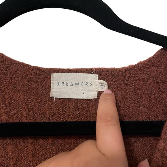 Dreamers Brown Knit V Neck Sweater Style T3606 Size Large - Picture 2 of 4